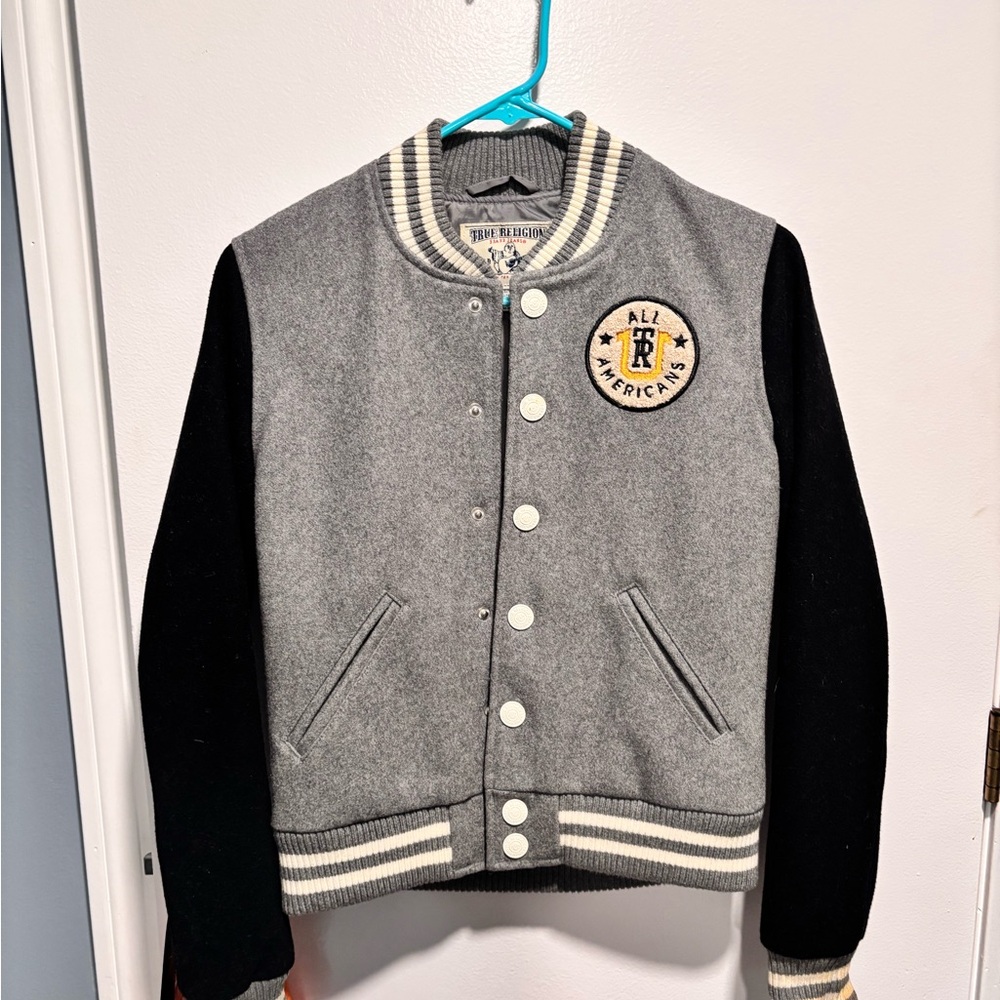 True Religion Varsity bomber Jacket in Gray and Black